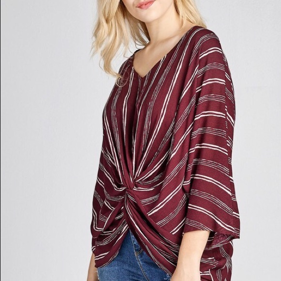 NWT Plus Size Wine Striped Blouse(last 1!) - Picture 2 of 4